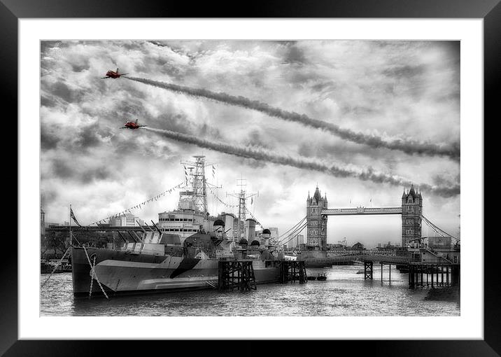 Red Arrows London Tower Bridge Flyby Framed Mounted Print by Jason Green