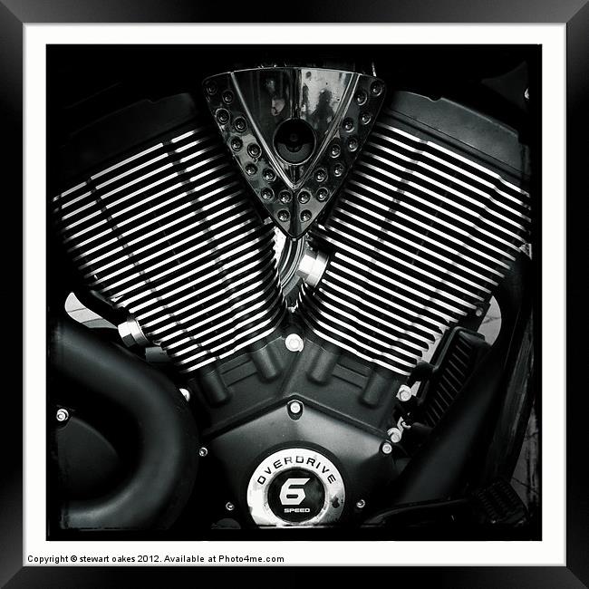 Motorbike engine B&W 3 Framed Print by stewart oakes