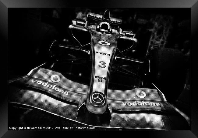 F1 race car b&w for boys only Framed Print by stewart oakes