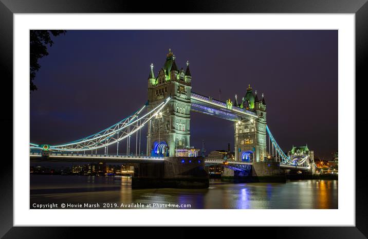 Tower Bridge at Night Framed Mounted Print by Howie Marsh