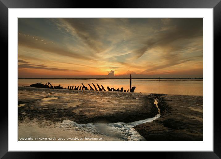 Wreck, Water and Sunset. Framed Mounted Print by Howie Marsh
