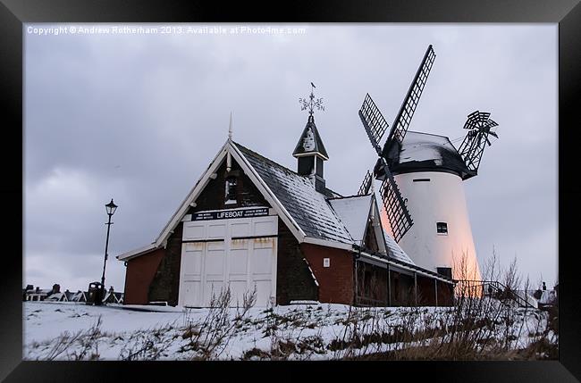 Windmill in the Snow Framed Print by Andrew Rotherham
