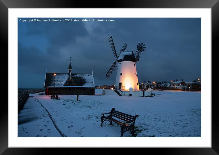 Snowy Lytham Windmill Framed Mounted Print by Andrew Rotherham