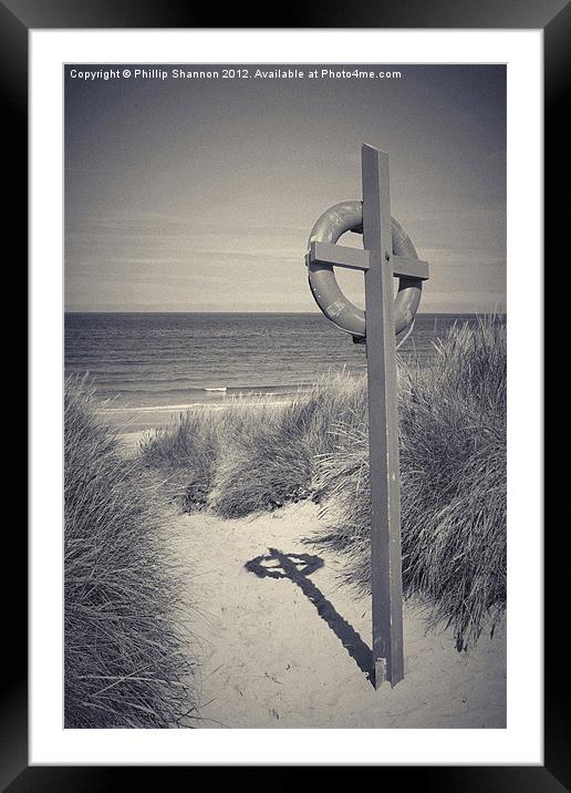 Life Ring at beach Framed Mounted Print by Phillip Shannon