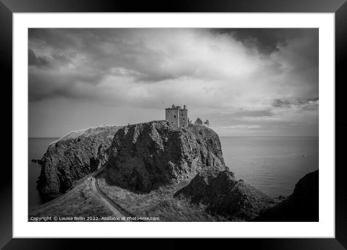 Moody Dunnottar Castle, Stonehaven, Scotland in black and white Framed Mounted Print by Louise Bellin