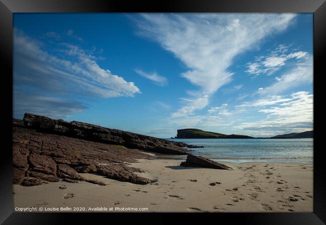 Breathtaking Oldshoremore Beach, Sutherland, Scotl Framed Print by Louise Bellin