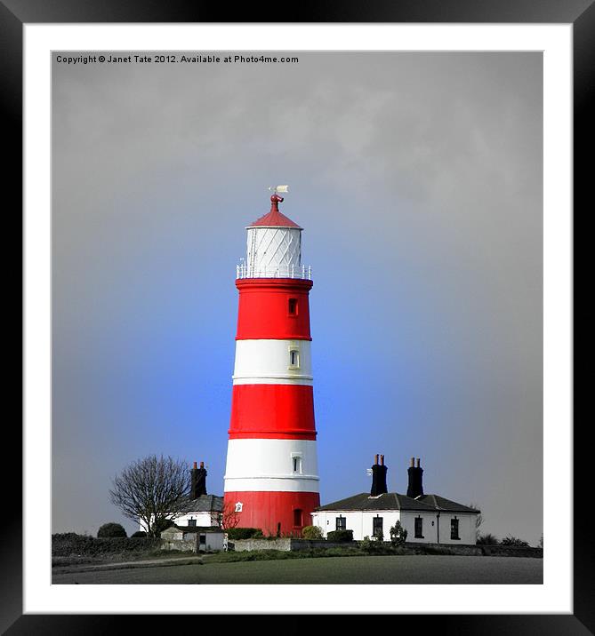 Happisburgh Lighthouse (Focal B&W) Framed Mounted Print by Janet Tate