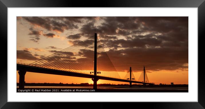 Mersey Gateway Bridge at sunset panorama Framed Mounted Print by Paul Madden