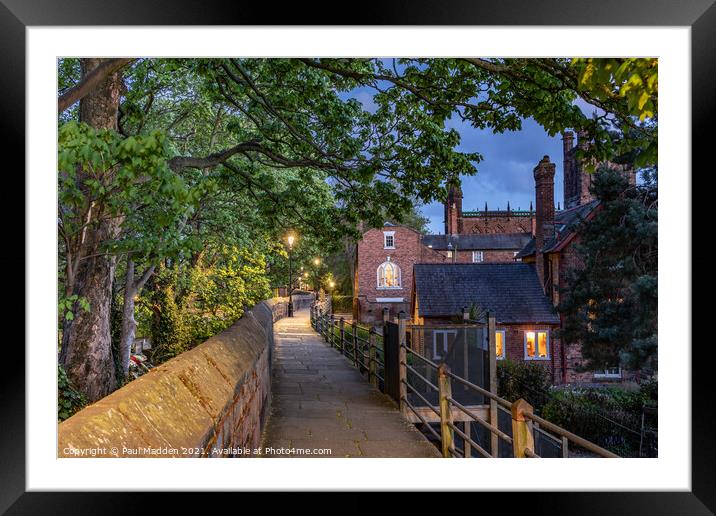 Chester city walls at dusk. Framed Mounted Print by Paul Madden