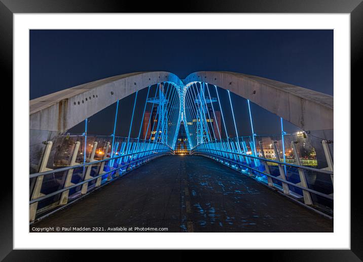 Salford Quays Footbridge at Night Framed Mounted Print by Paul Madden