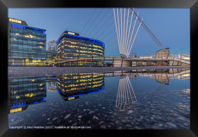 Reflections of Media City Framed Print by Paul Madden