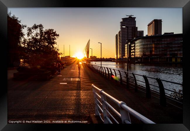 Setting sun at Salford Quays Framed Print by Paul Madden