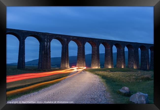 Ribblehead Viaduct light trails Framed Print by Paul Madden