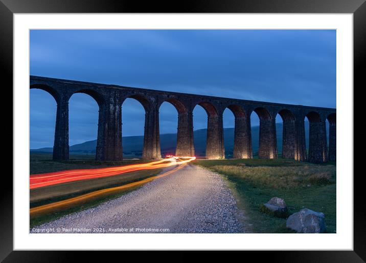 Ribblehead Viaduct light trails Framed Mounted Print by Paul Madden