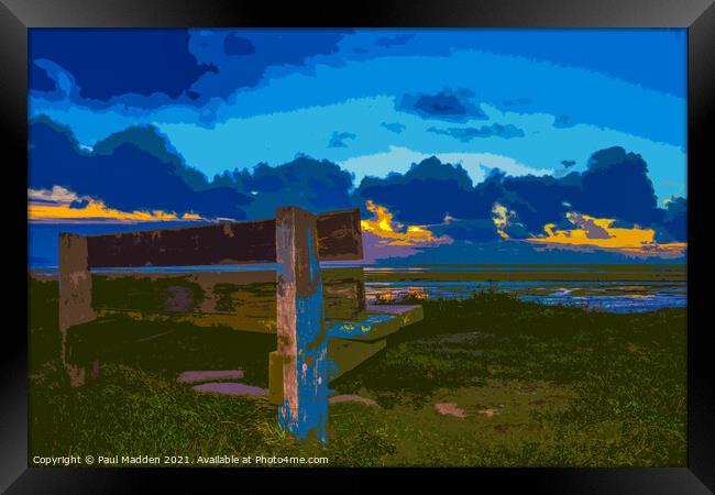 Crosby Beach Bench with a view Framed Print by Paul Madden