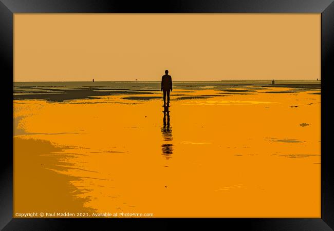 Crosby Beach sunset and Iron Man Framed Print by Paul Madden
