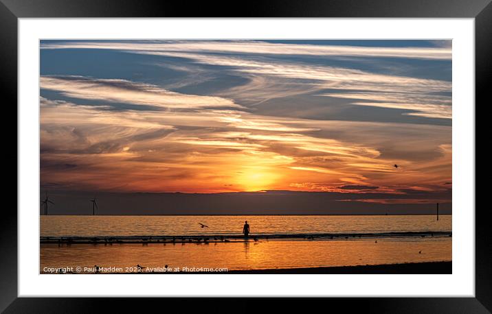 Crosby Beach as the sun sets Framed Mounted Print by Paul Madden
