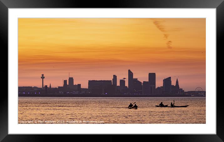 Liverpool waterfront sunrise with kayakers Framed Mounted Print by Paul Madden
