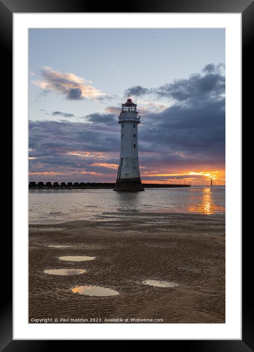 New Brighton Lighthouse at sunset Framed Mounted Print by Paul Madden