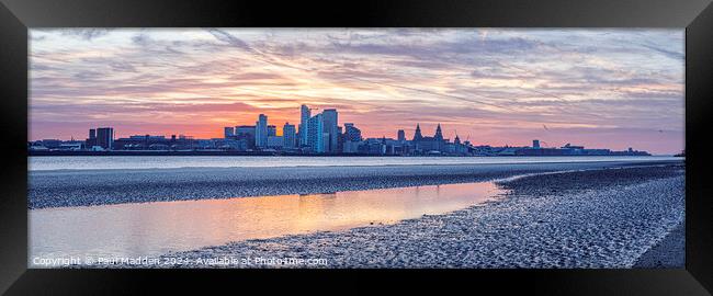 Liverpool waterfront sunrise panorama Framed Print by Paul Madden