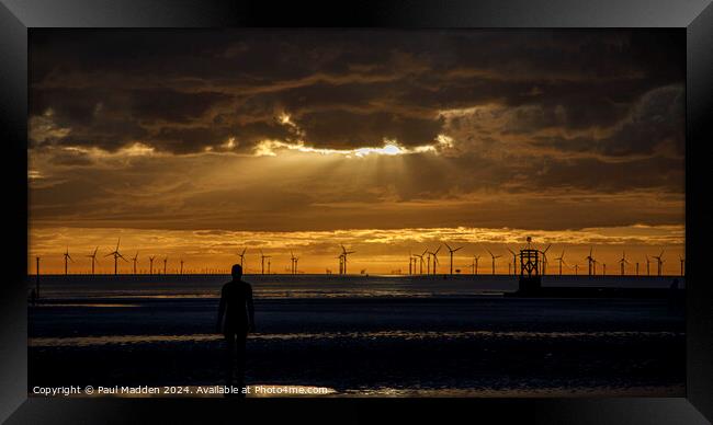 Stormy sunset from Crosby Beach Framed Print by Paul Madden