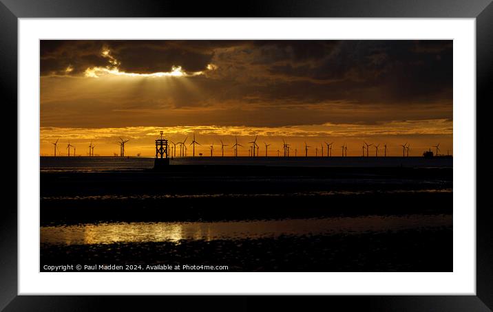 Crosby Beach and the windfarm Framed Mounted Print by Paul Madden