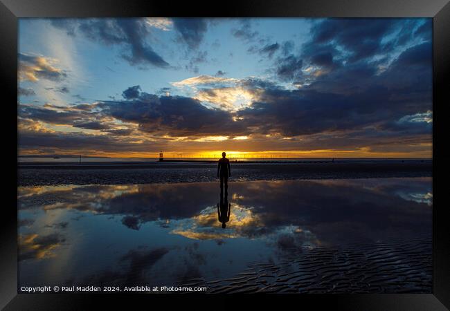 Iron man at Crosby Beach Framed Print by Paul Madden