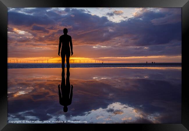 Reflections at Crosby Beach Framed Print by Paul Madden