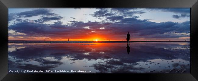 Crosby Beach sunset panorama Framed Print by Paul Madden