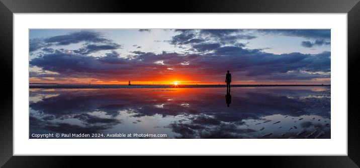 Crosby Beach sunset panorama Framed Mounted Print by Paul Madden