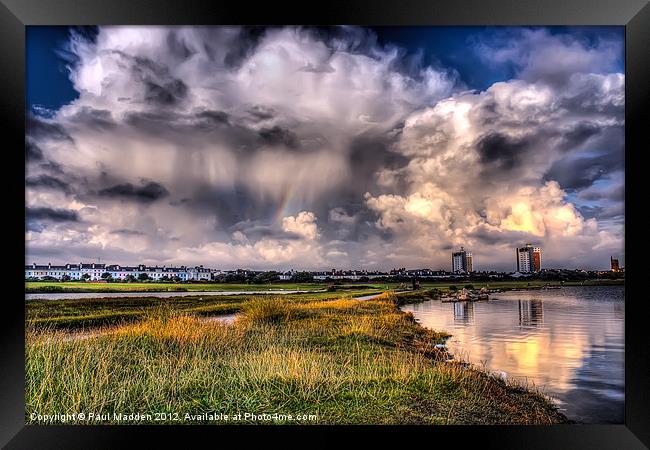 Rainbow in the clouds Framed Print by Paul Madden