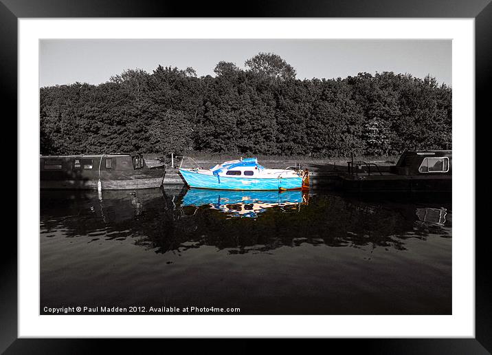 Blue boat on the canal Framed Mounted Print by Paul Madden
