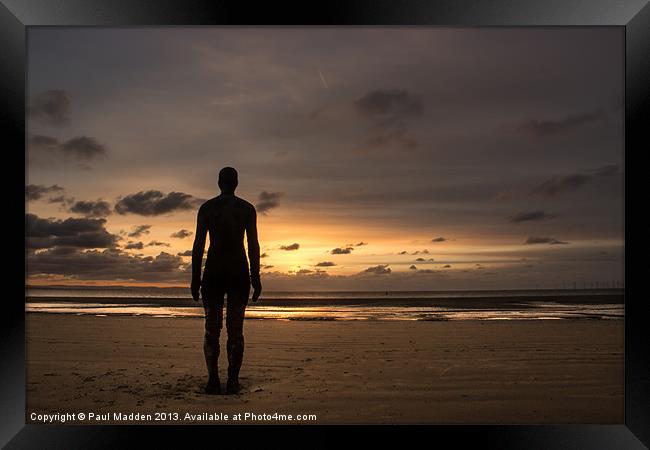 Iron Man On Crosby Beach Framed Print by Paul Madden