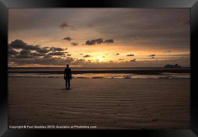 Crosby Beach Iron Man Sunset Framed Print by Paul Madden