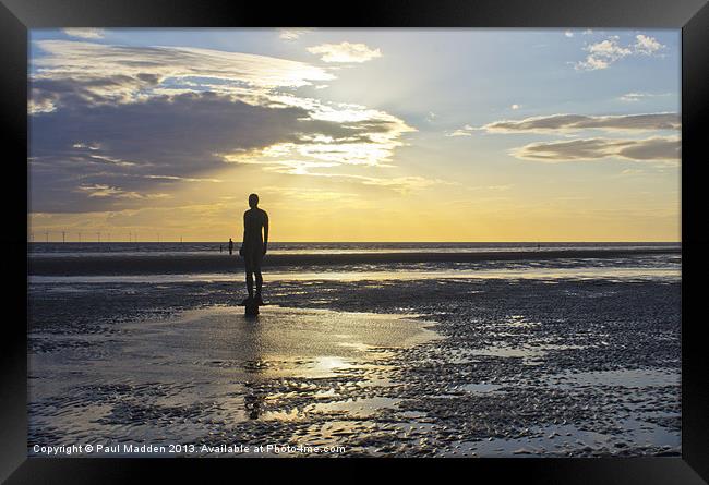 Crosby Beach Iron Man Sunset Framed Print by Paul Madden