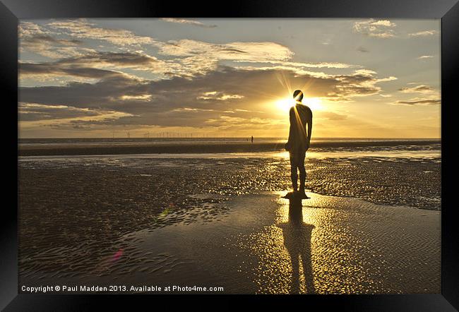 Crosby beach sunbeams Framed Print by Paul Madden