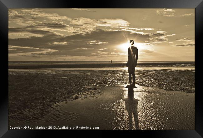 Crosby Beach Sepia Sunset Framed Print by Paul Madden
