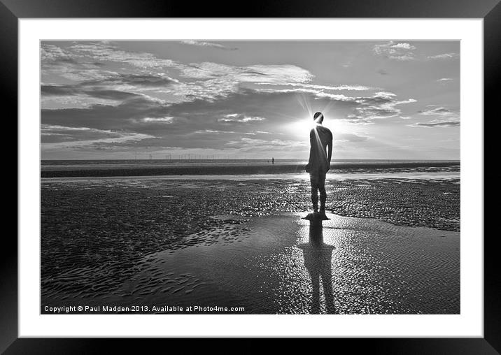 Crosby Beach Black and white Sunset Framed Mounted Print by Paul Madden