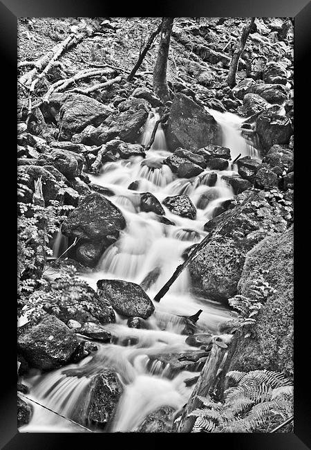 Cadair Idris Waterfall Black And White Framed Print by Paul Madden