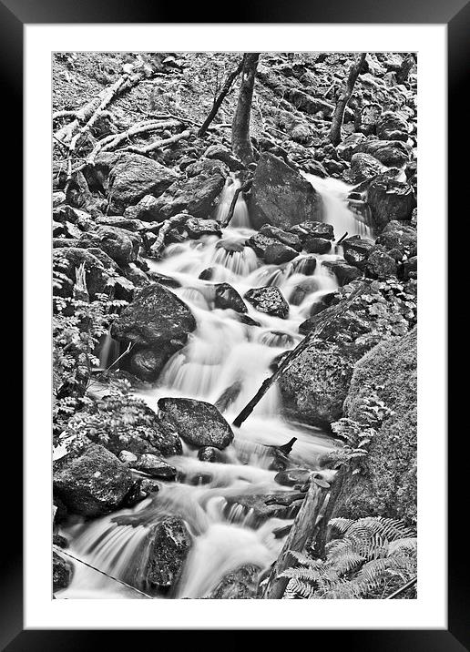 Cadair Idris Waterfall Black And White Framed Mounted Print by Paul Madden