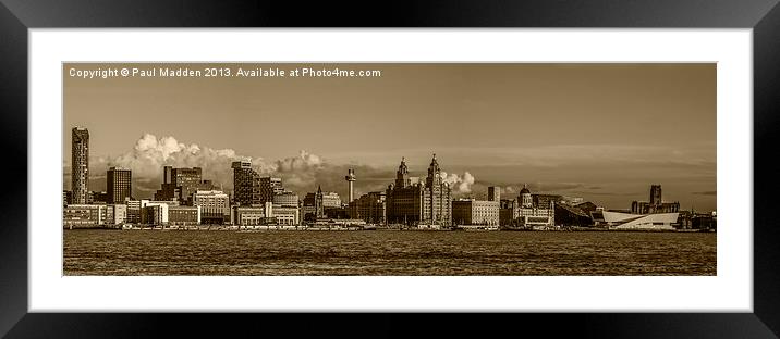 Liverpool Skyline In Sepia Framed Mounted Print by Paul Madden