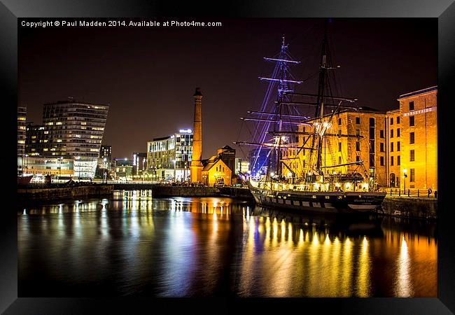 Canning Dock illuminated boat Framed Print by Paul Madden