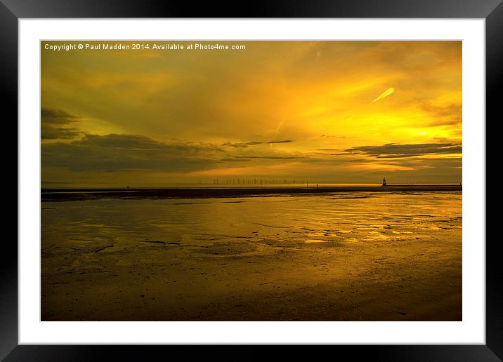 Crosby Beach Fiery Sunset Framed Mounted Print by Paul Madden