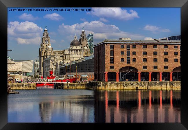  The Albert Dock and Royal Liver Building Framed Print by Paul Madden