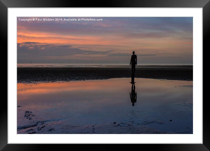 Iron man reflection at Crosby Beach Framed Mounted Print by Paul Madden