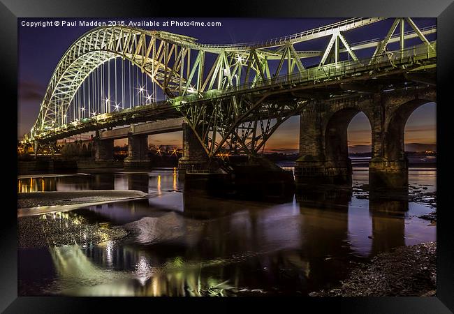 Runcorn Bridge At Night Framed Print by Paul Madden