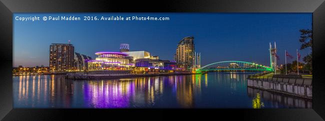 Salford Quays panorama at night Framed Print by Paul Madden