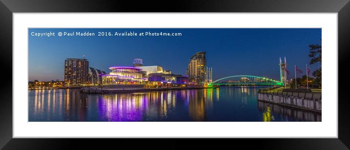 Salford Quays panorama at night Framed Mounted Print by Paul Madden