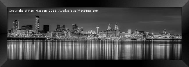 Liverpool skyline at night Framed Print by Paul Madden