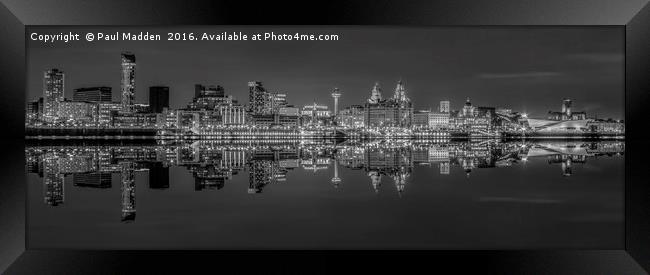 Liverpool skyline panorama at night Framed Print by Paul Madden